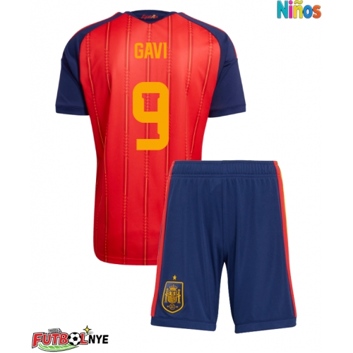 Camiseta España Paez Gavi #9 Primera Equipación para niños Mundial 2026 manga corta (+ pantalones cortos)